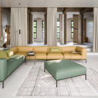 Barium FR upholstery fabric in interior — 100% polyester FR, BS 5852 CRIB 5, 32-colour palette. Lifestyle view 1.