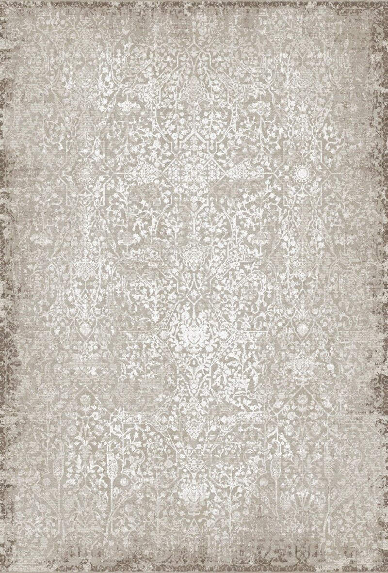 Berwick Driftwood Rug — vintage damask pattern, top view