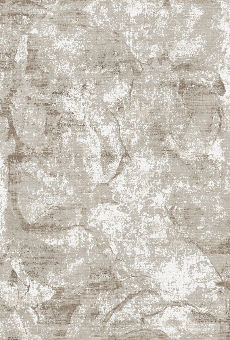 Berwick Ivory Linen Rug — classic damask pattern, top view