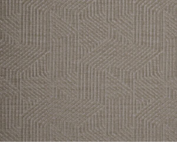 Cenia FR patterned flame-retardant upholstery fabric, colour 01: 49% polyester / 44% acrylic / 7% viscose Dessin weave with a 22 × 18 cm pattern repeat, 140 cm wide, 530 g/m², 40 000 Martindale rubs class SC, EN 1021 / IMO Part 8 / C&M certified — for hotels, restaurants and accent contract upholstery.