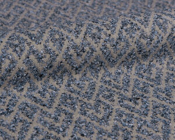 Cilantro recycled-content upholstery fabric, colour 01: 92% recycled olefin / 8% polyester Dessin weave with a fine 4 × 4.5 cm micro-texture, 140 cm wide, 523 g/m², 30 000 Martindale rubs class GC, light fastness 7 — UV-stable, stain-resistant sustainability-led upholstery.