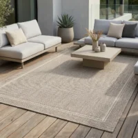 Grano Frame Gray outdoor rug in a modern living room