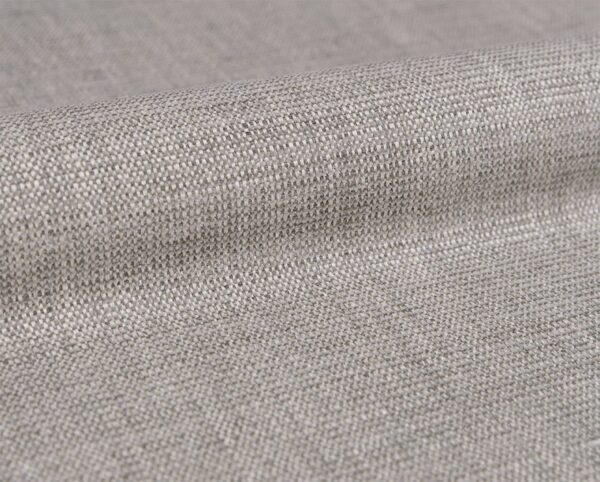Sumac FR flame-retardant upholstery fabric, colour 01: 52% PAN / 19% recycled polyester / 16% viscose / 7% polyester / 6% linen Uni melange weave with a warm, slightly hairy natural-fibre hand, 140 cm wide, 632 g/m², 40 000 Martindale rubs class SC, EN 1021 / IMO Part 8 / C&M certified.