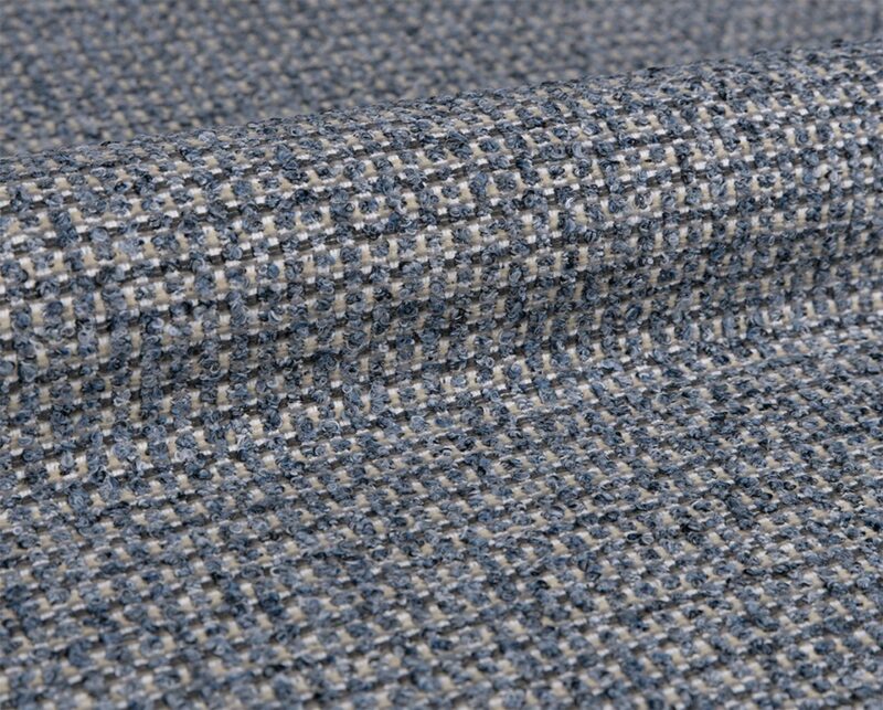 Thyme recycled-content upholstery fabric, colour 01: 94% recycled olefin / 6% polyester Uni weave with a soft, lightly slubbed natural-fibre look, 140 cm wide, 580 g/m², 45 000 Martindale rubs class SC, light fastness 7 — UV-stable, stain-resistant sustainability-led upholstery.