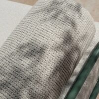 Thyme recycled-content upholstery fabric in interior — 94% recycled olefin / 6% polyester, UV-stable. Lifestyle view 1.