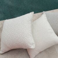 Thyme recycled-content upholstery fabric in interior — 94% recycled olefin / 6% polyester, UV-stable. Lifestyle view 7.